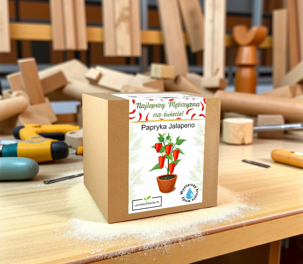 Zestaw do uprawy papryki Jalapeno w pudełku prezentowym dla mężczyzny, oryginalny prezent dla majsterkowicza i miłośnika ostrego smaku